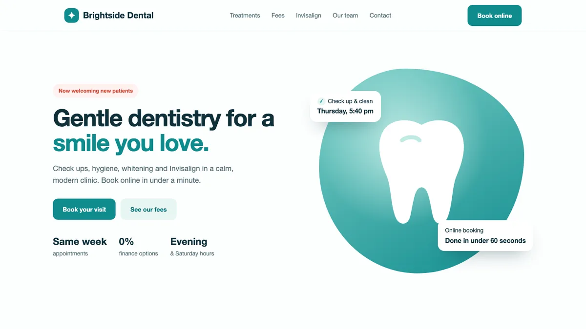 Brightside Dental Clinic website, a TechQilo demo concept | TechQilo