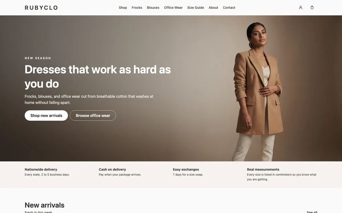 Rubyclo clothing store home page
