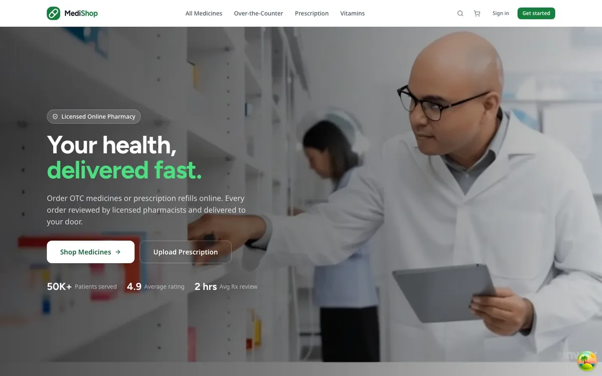 MediShop online pharmacy website design with prescription upload and online payments